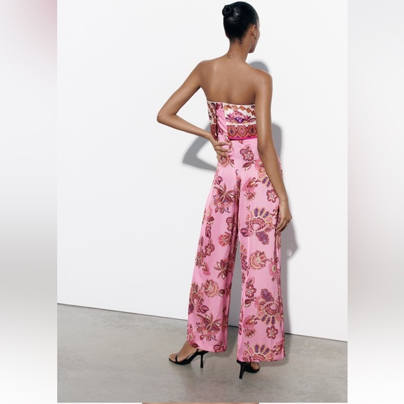 ZARA STRAPLESS FLORAL PRINT JUMPSUIT - Picture 11 of 16